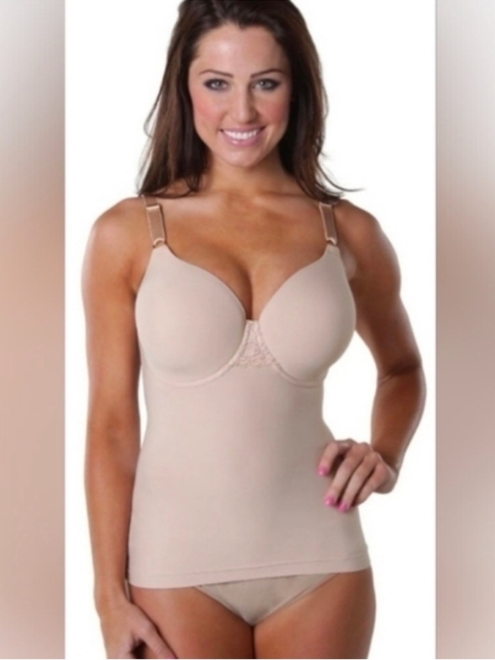 Shapeez Tankee Long Beige Shapewear Bra Tank Top Lingerie Medium B Cup Cami
